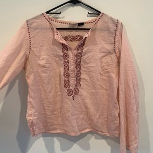 Pink boho cotton shirt with embroidery detailing size medium